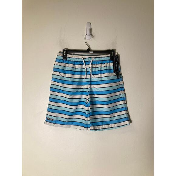 Boy's NWT Toobydoo Blue and White Stripe Swim Trunks Sz 13/14 years - Picture 1 of 2